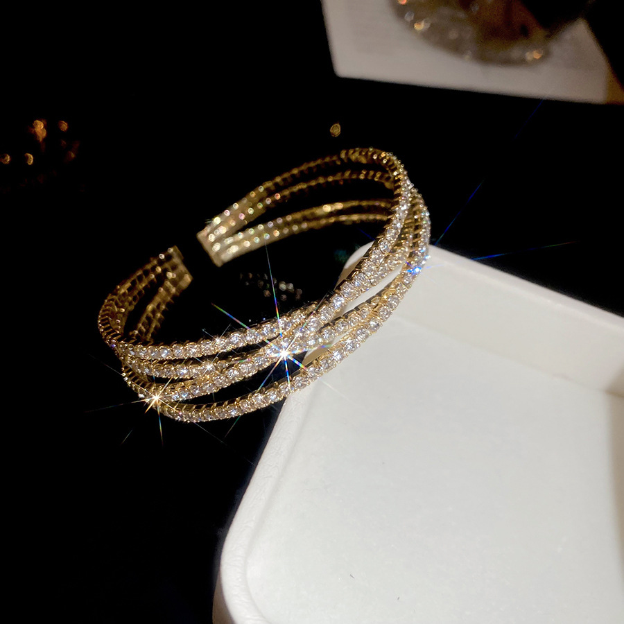 European and American Style Inlaid Diamond Multi-layer Cross Open Exquisite Versatile Daily Commuting Bracelet Light Luxury High-end Feel Women's - view 6