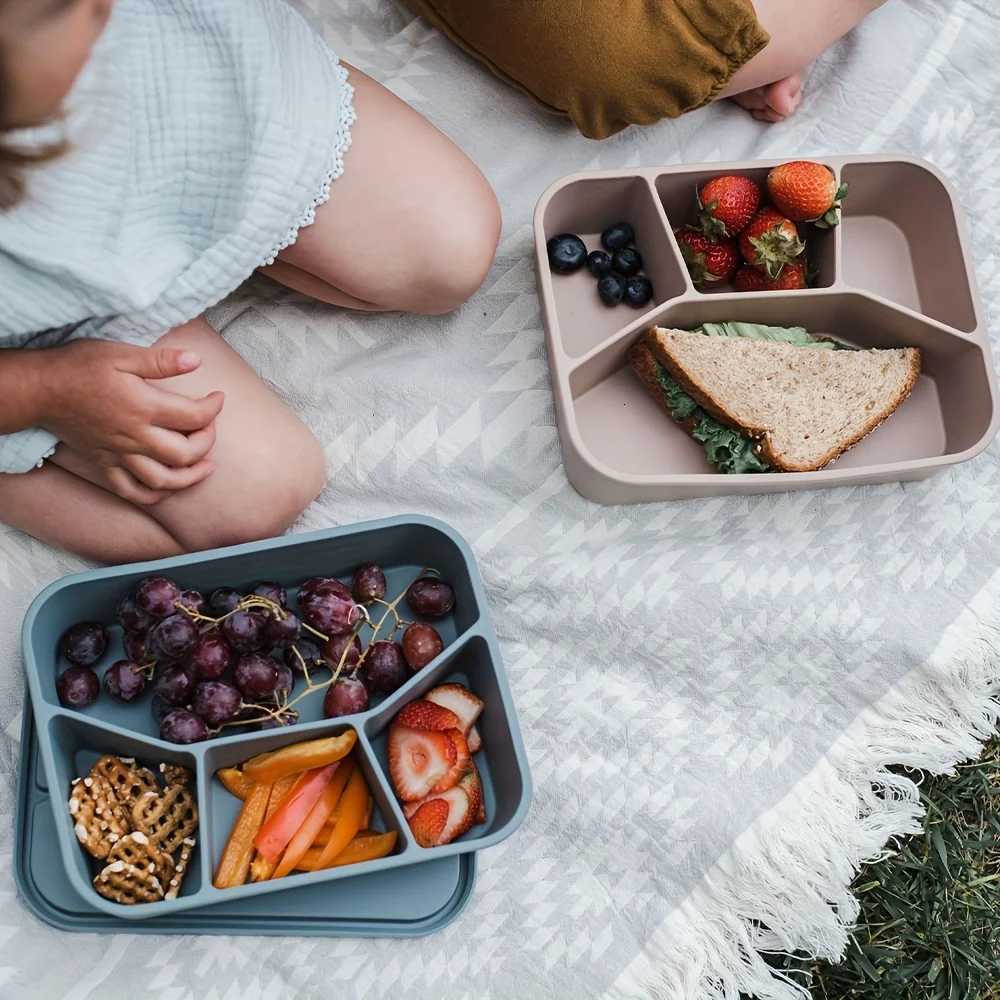 Premium simple style silicone lunch box four cpartments thicke and leak-proof student and adt lunch boxback to school H251213