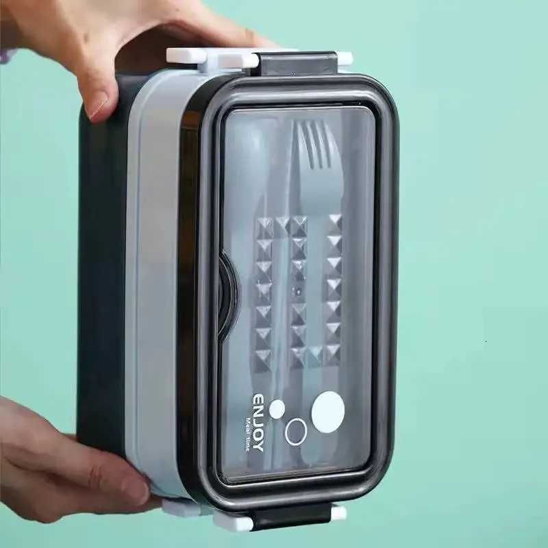 1400ml Double-layer Lunch Box Cpartment Food Box Portable Microwave Lunch Box with Fork Chopsticks and Spoon Picnic Fresh H251213