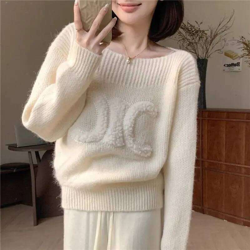 Autumn Winter All-Match Fashionable Jacquard Sweater Women Clothing Simplicity Printing Solid Color Knitting Loose Pullovers