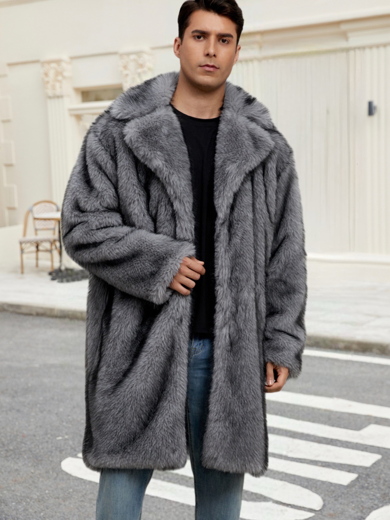 Winter Men Long Plush Lined Jacket Autumn Plush Thick Coats Trendy Winter Overcoat Faux Fur Faux Leather Men Woolen Jacket 251020