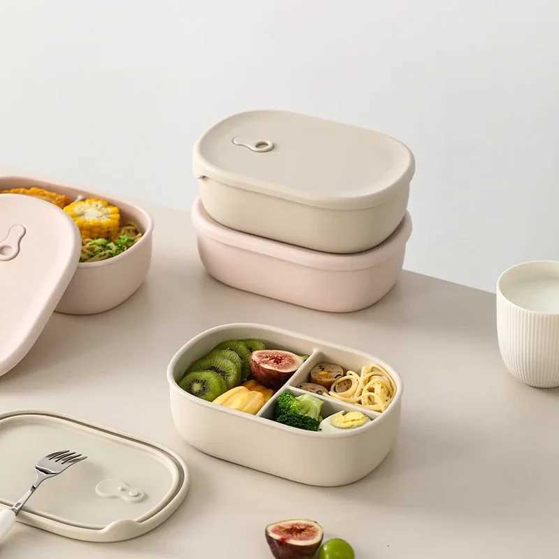 3-Grid 900ml Silicone Lunch Box With Lid Microwaveable Fruit Lunch Box Refrigerator Fresh-Keeping Box Picnic Outdoor Lunch H251213