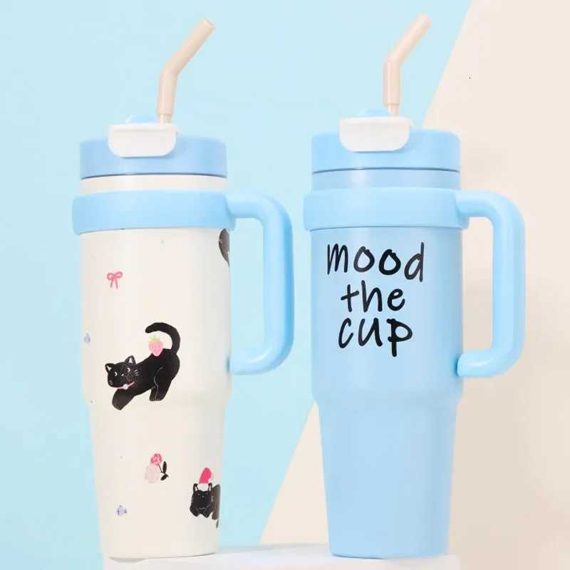 1000ML Thermal Water Bottle 32oz Large Capacity With Straw Stainless Steel Thermos Bottle Cold and Hot Thermos Cup H251215