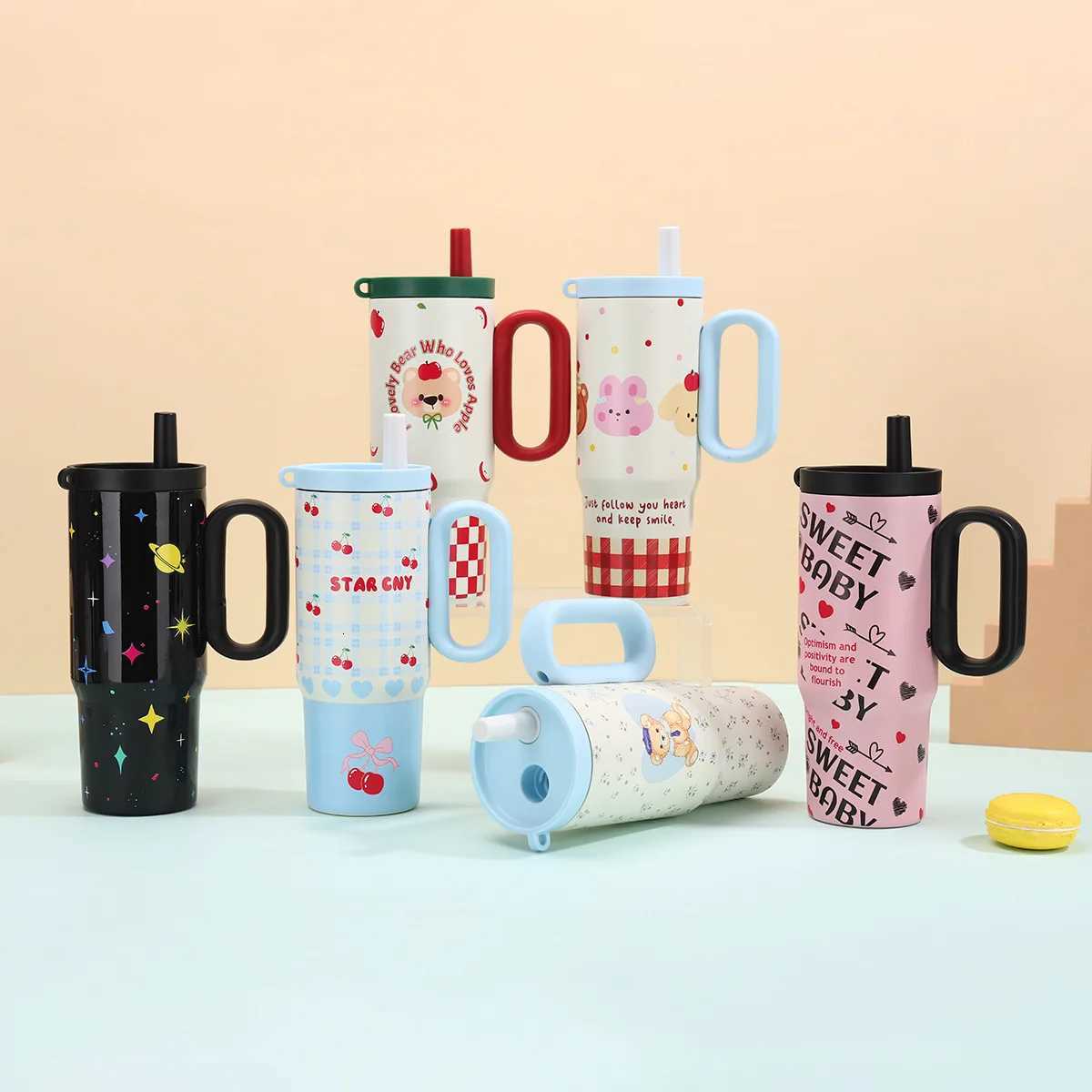 750Ml New High-value 316 Stainless Steel Thermos Cup Vacuum Flasks Cartoon Girl Straw Cup Portable Large-capacity Car Ice Cup H251215
