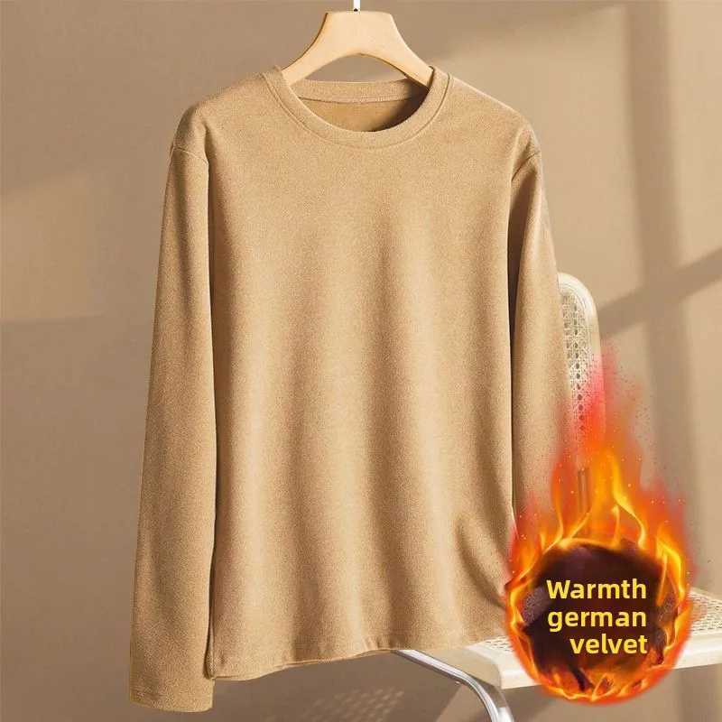 Mens Underwear Mens Thickened and Padded Fleece Long Sleeve Round-Neck Innerwear for Autumn and Winter G251215