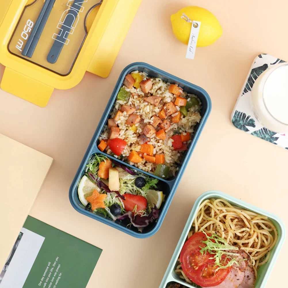 850ML Microwave Lunch Box with Spoon Chopsticks Dinnerware Food Storage Container Children Kid School Off Microwave Bento Box H251213