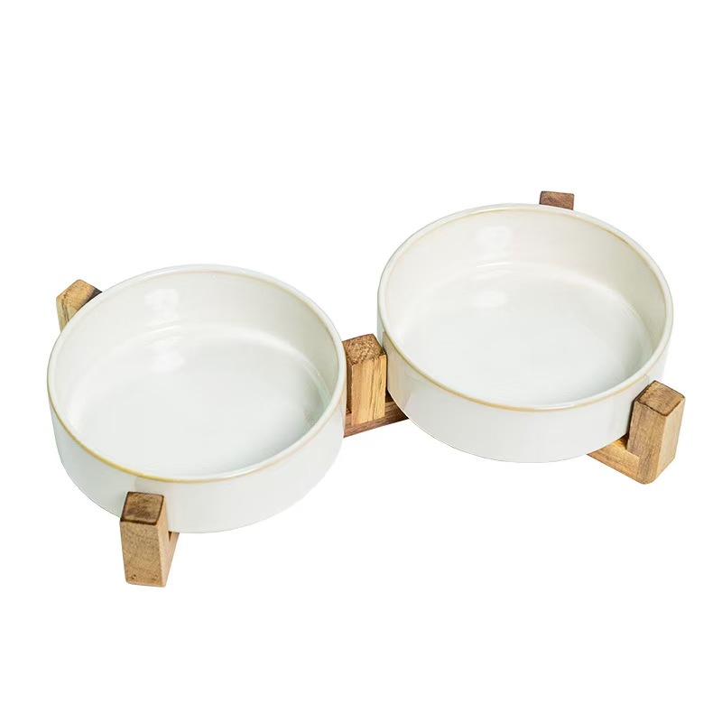 K3392 Japanese-style handmade ceramic pet slow feeder bowl, anti-spill cat and dog bowl.