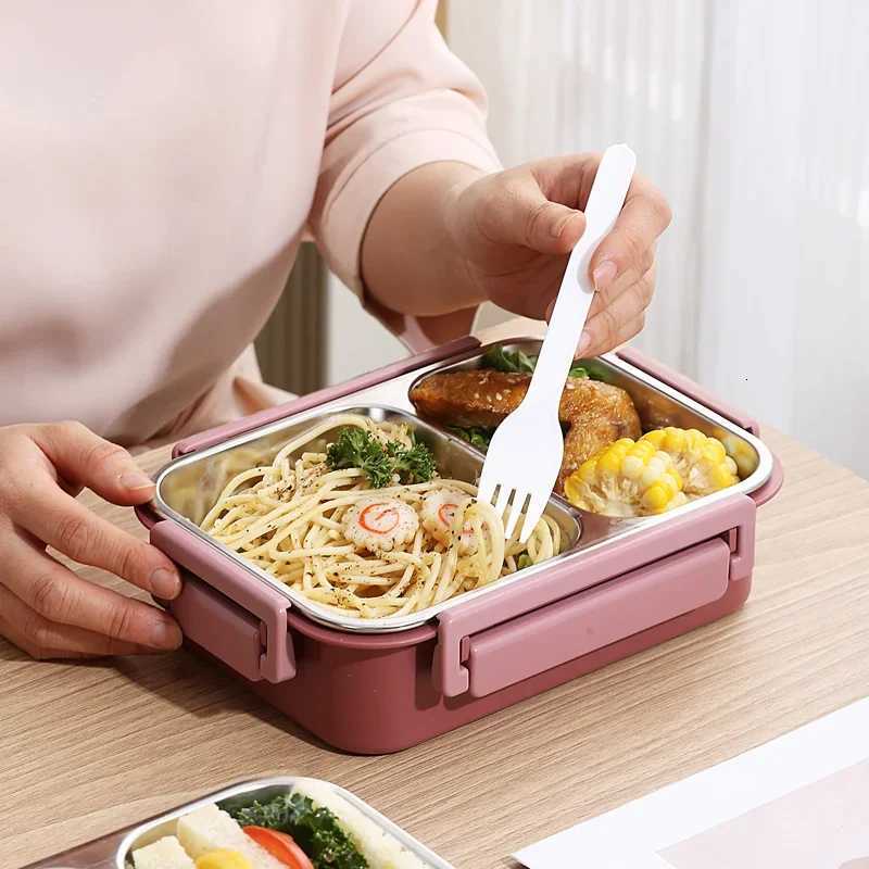 Stainless Steel Divided Bento Box with Tableware for Adts Kids Students Portable Lunch Box Leakproof Food Storage Containers H251213