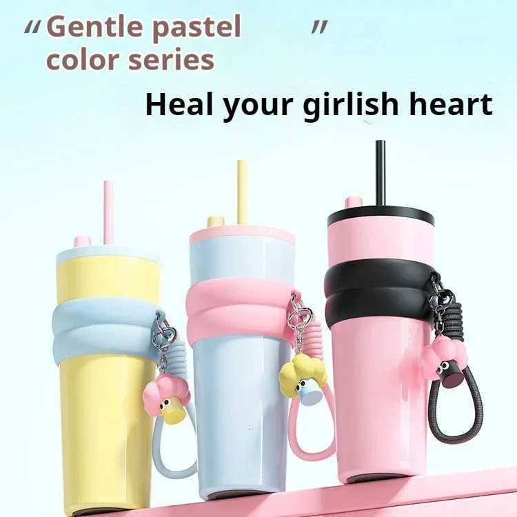 Stainless Steel Thermos Cup Large Capacity Car Coffee Cup Tea Water Bottle Vacuum Flask Portable Cups Cute Straw cup H251215
