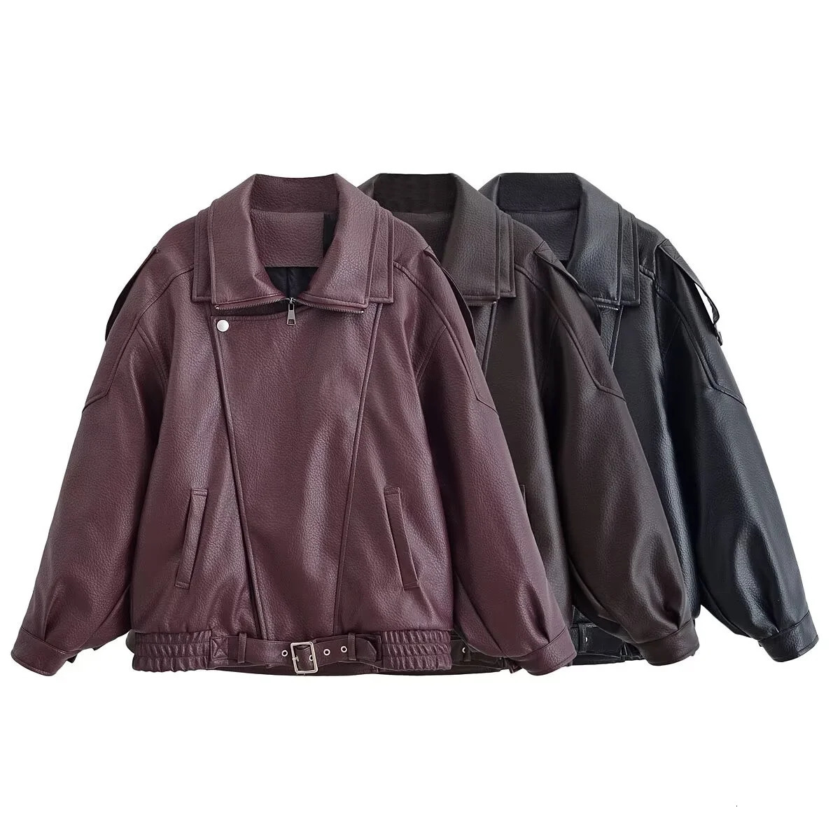 2025 Autumn Womens Casual Fashion Simple Versatile Retro PU Leather HighEnd Loose Motorcycle Style Jacket 251205