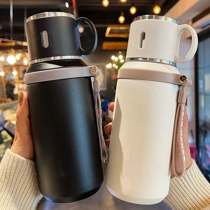 600ML Stainless Steel Insulated Bottle with Cup Lid Rope Handle Office Home Portable Thermos Cup Outdoor Kettle Coffee Cup H251215