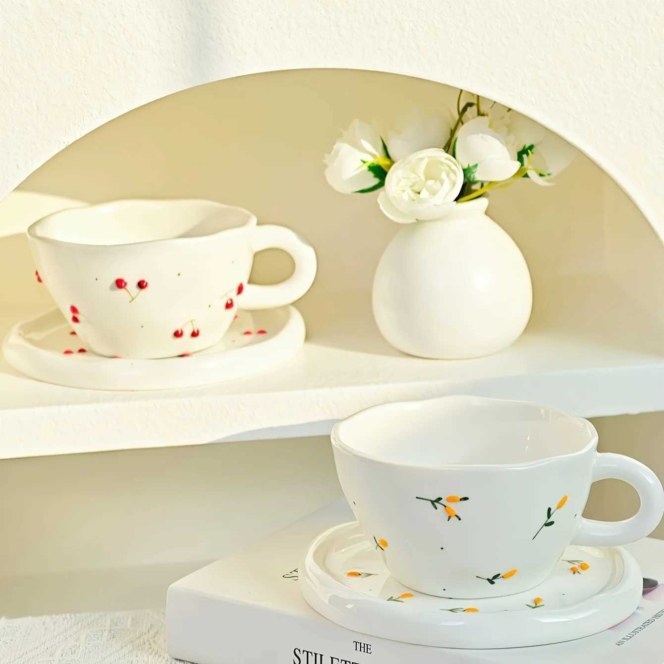 Creative minimalist hand drawn three-dimensional ry blueberry household ceramic coffee cups and plates H251215