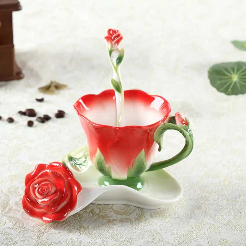 Chinese Colorf Ceramic Coffee Cup Saucer Enamel Flower g Wedding Gift Creative Afternoon lia Tea Cup Breakfast Milk g H251215
