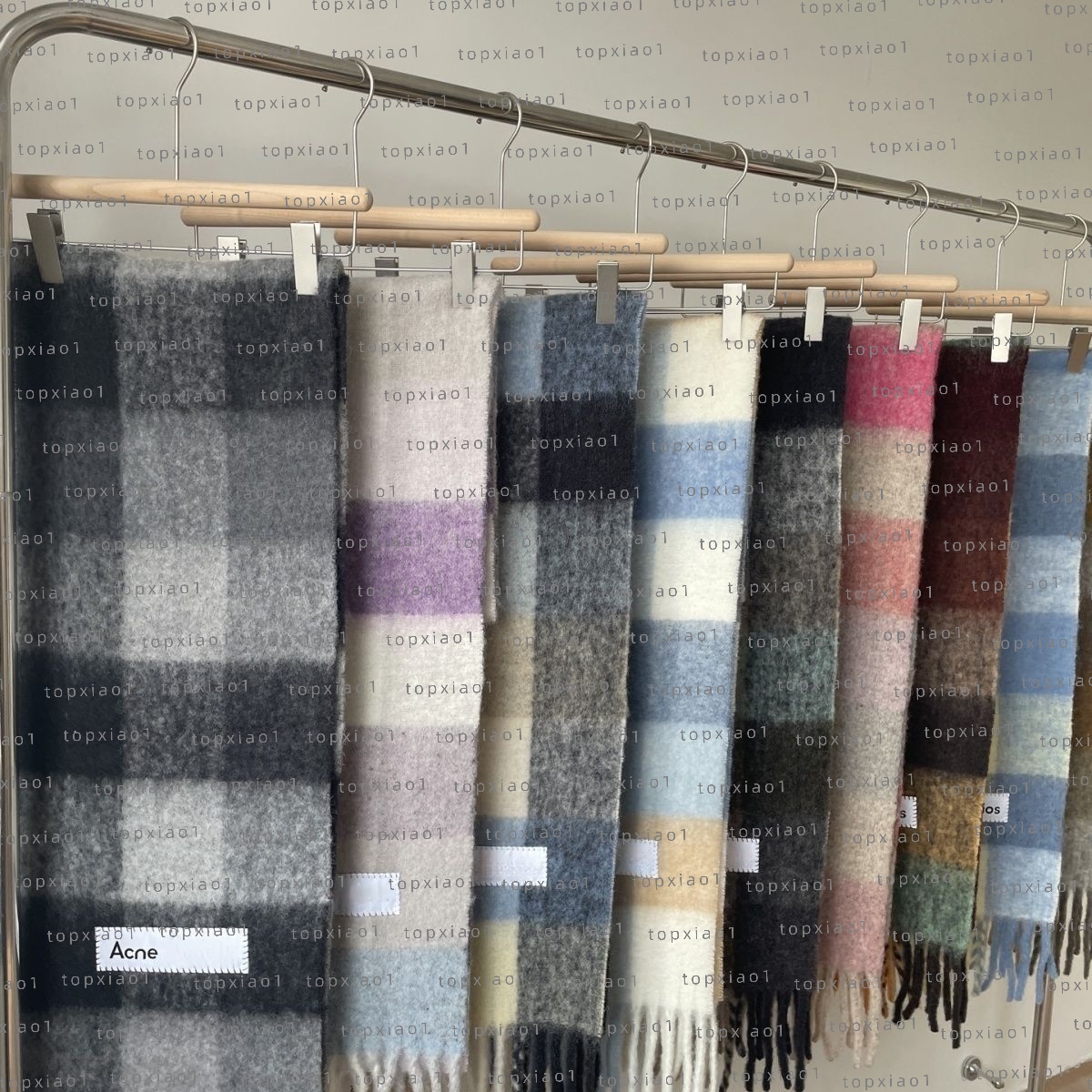 AC Wool Double Sided Large Letter Silk Acnes Scarf For Women Men Silken Scarf Scarves Top Quality Silk Color-Blocking Fringed Edges AC Scarf Acnes shawl acnely scarf