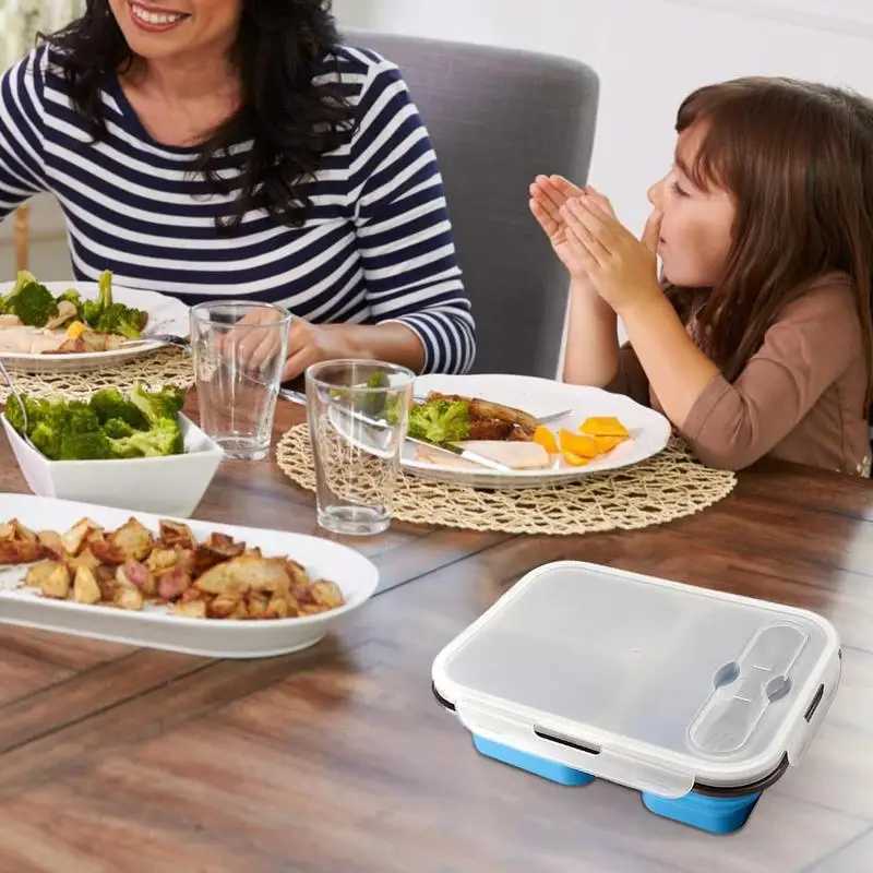 Silicone Bento Lunch Box 3 Cpartment Foldable Lunch Food Container With Spoon Safe In Microwave Dishwasher zer H251213