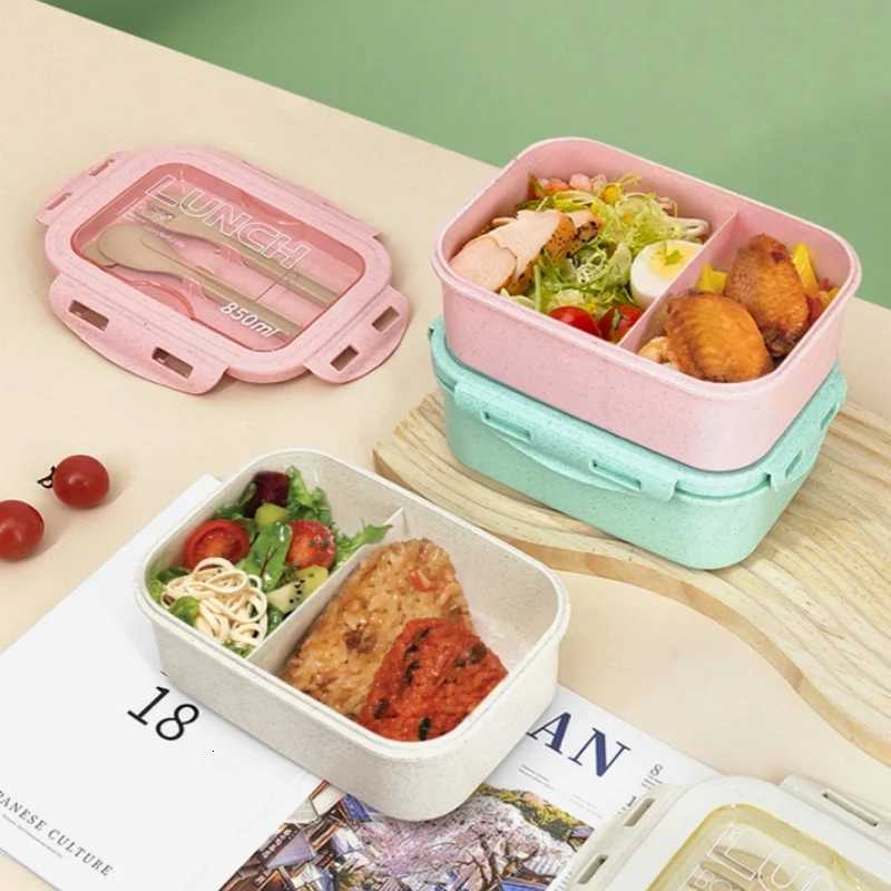 850ml Divided Lunch Box Portable Large Capacity Microwae Bento Box with Fork and Spoon Food Storage Container for School Camping H251213