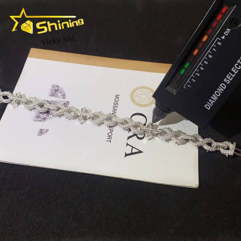 13MM Infinity Style Mens Luxury Bracelet Hip Hop Iced Out 925 Silver Cross Moissanite Cuban Link Bracelet GRA Certificated