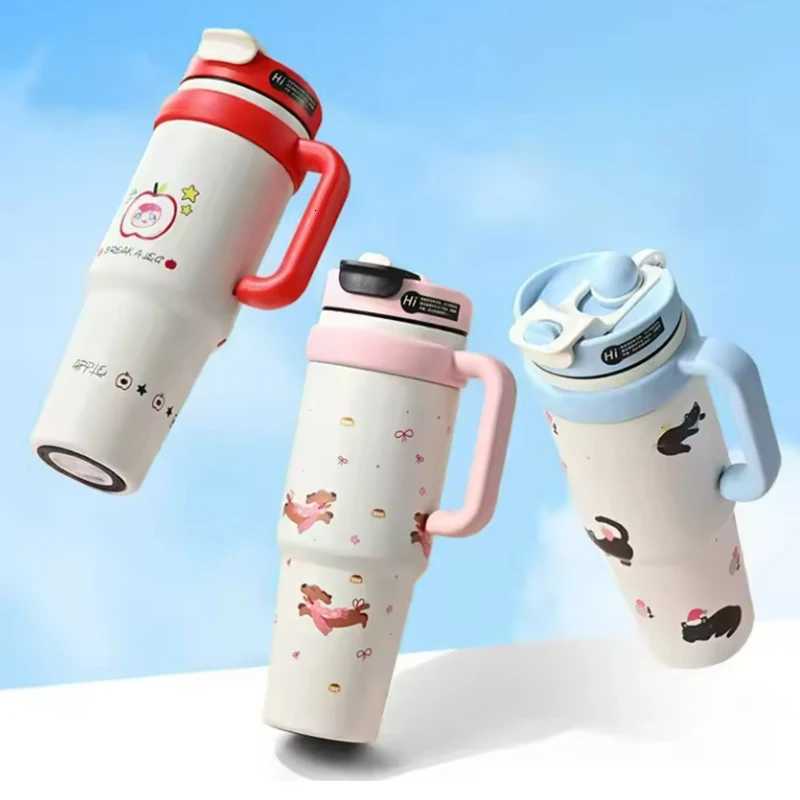 Large-Capacity Stainless Steel Coffee Cup for Girls Jumbo Double-Wall Thermal Insulation Thermos with Straw Office Household Use H251215