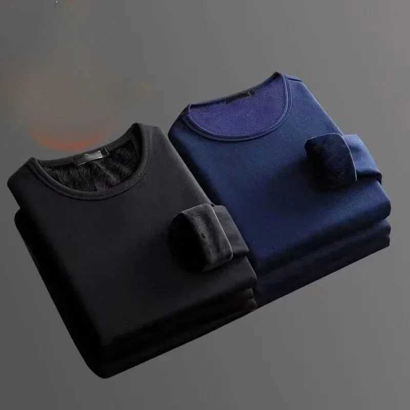 2 pcs Men Thickening Thermal Underwer Warm Tops Long Sleeve Fleece Round Neck Fashion Men Winter Thermal Underwer Plus Clothing G251215