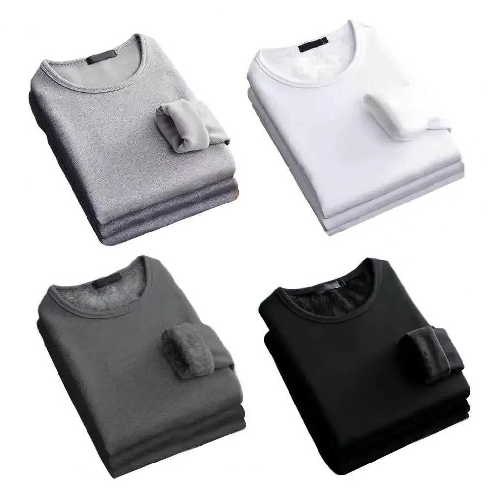Winter Mens Long-sleeved Thermal Underwer T-Shirt Fleece Bottoming Shirt Round Neck Shirt Fashion Plus Velvet Padded T-shirt G251215