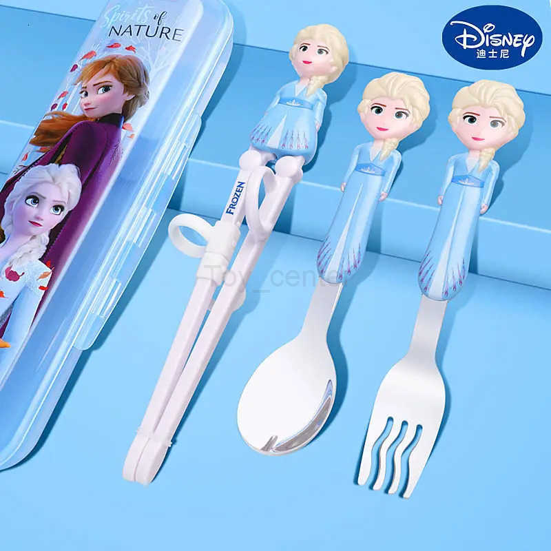 Disney Lightning McQueen Mickey Minnie Stitch Princess Elsa Anime Cartoon Childrens Tableware Training Chopsticks and Spoons H251215