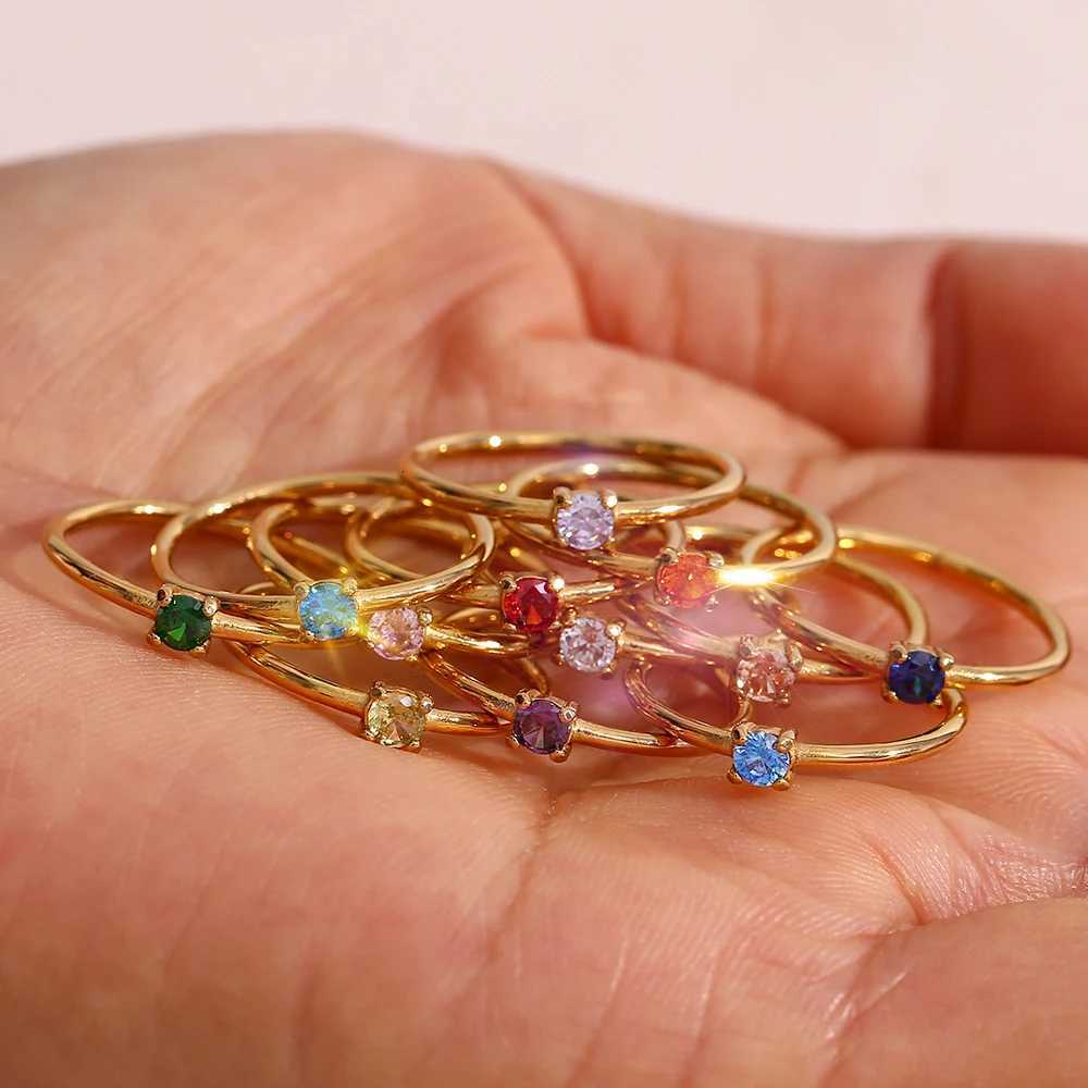 EBbelle 12 Months Constellation CZ Birthstone Rings For Woman Gold Plated Stainless Steel Zodiac Birthday Gift Ring Jewelry M251215