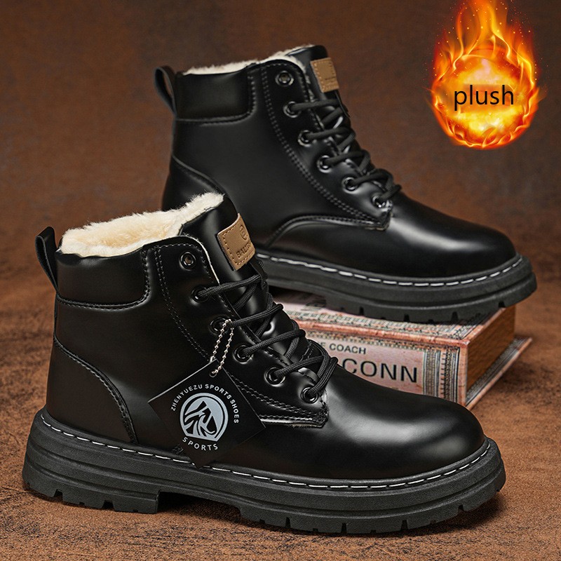 Winter Boots Men's Furry Snow Boots, Plush Lined Warm High Top Work Boots Waterproof & Anti-Slip 39-46