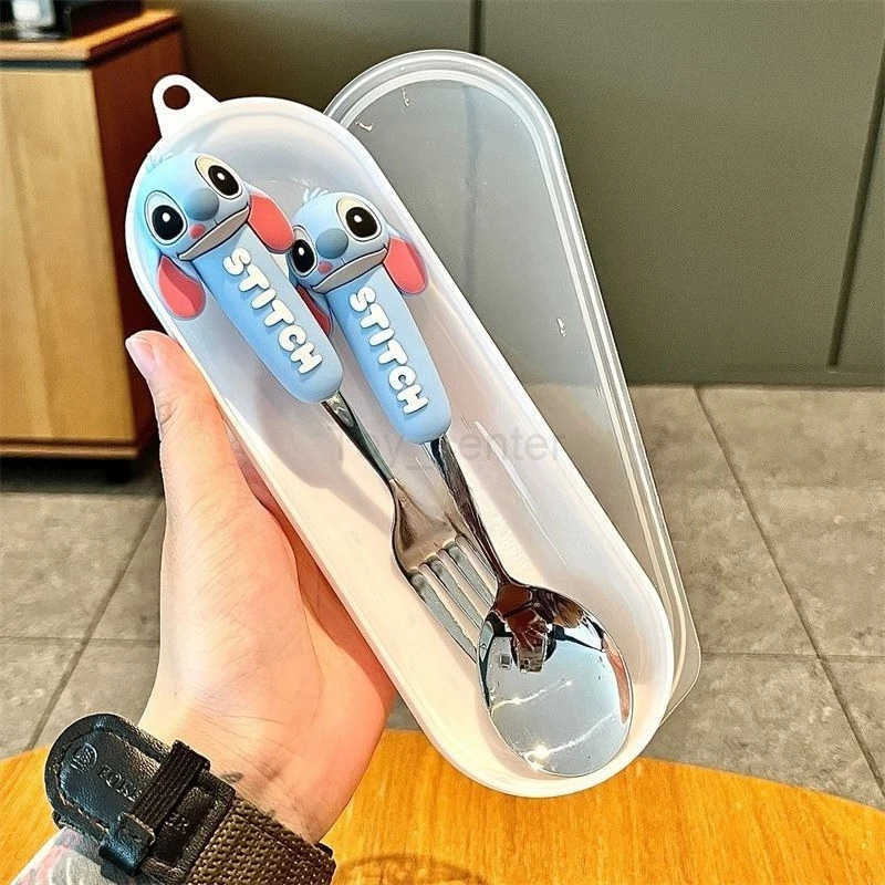 Disney Stitch cute sweet kawaii creative good value anime peripheral student portable cartoon cutlery set spoon fork chopsticks gift H251215