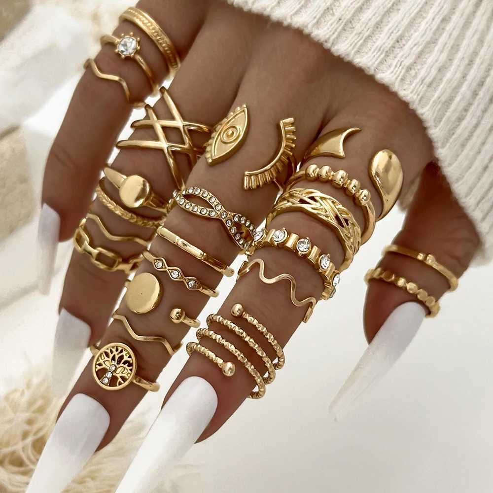 23Pcs/Set Creative Personalized Demon Eye Fashion Ring Simple Inlaid Diamond Bohemian Geometric Multi-layer Ring M251215