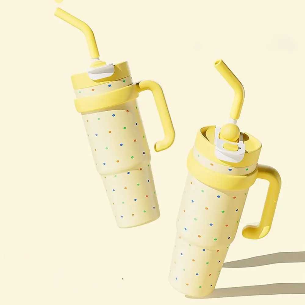 Cute Big Mac High-Looking Thermos Cup for Girls with Double Drinking Straw Cup with Handle to Keep Cold Special Water Cup for Students H251215