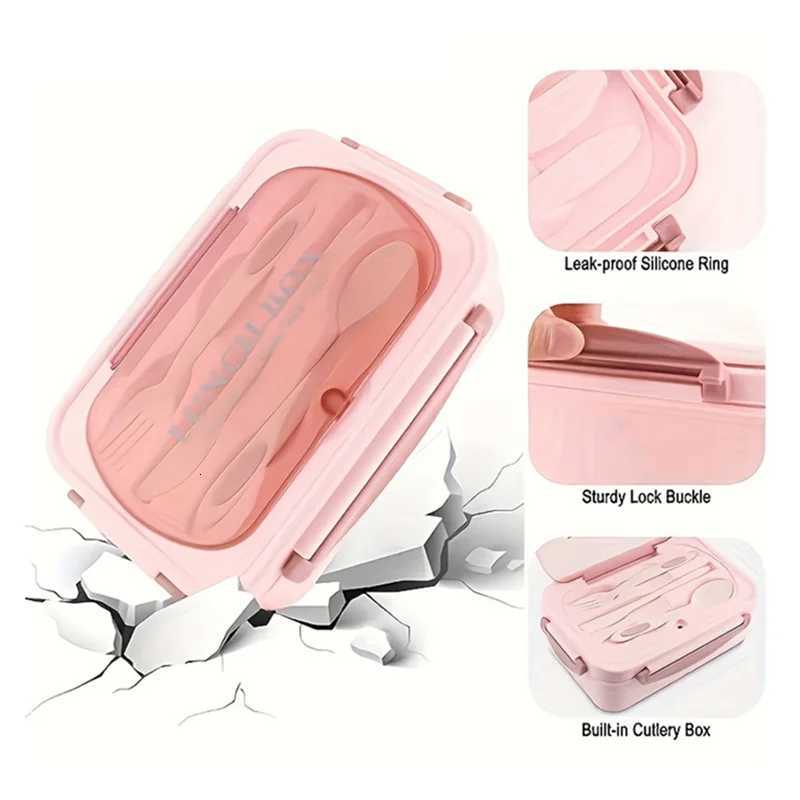 24 Hours SLunch Box With Tableware For Off Workers Square Divided Microwave Oven Bento Box Leakproof Container For Picni H251213