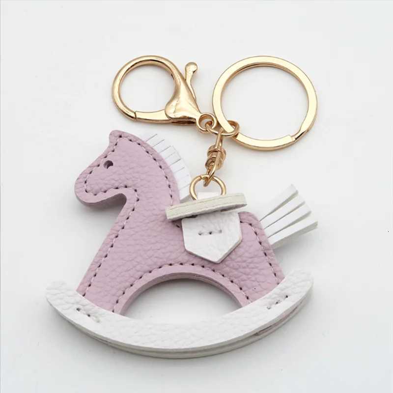 Women luxury Charms Bag Pendant PU Leather KeyChain Cartoon Pony Rocking Horses Keyring Animal Ornament Accessories Decoration Gift M251215