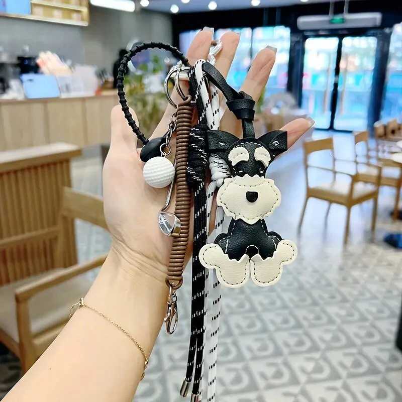 Cartoon PU Bag Key Chain Cute Schnauzer Keyring For Women Dog Puppy Pendant Keychain Pendant Ornaments M251215