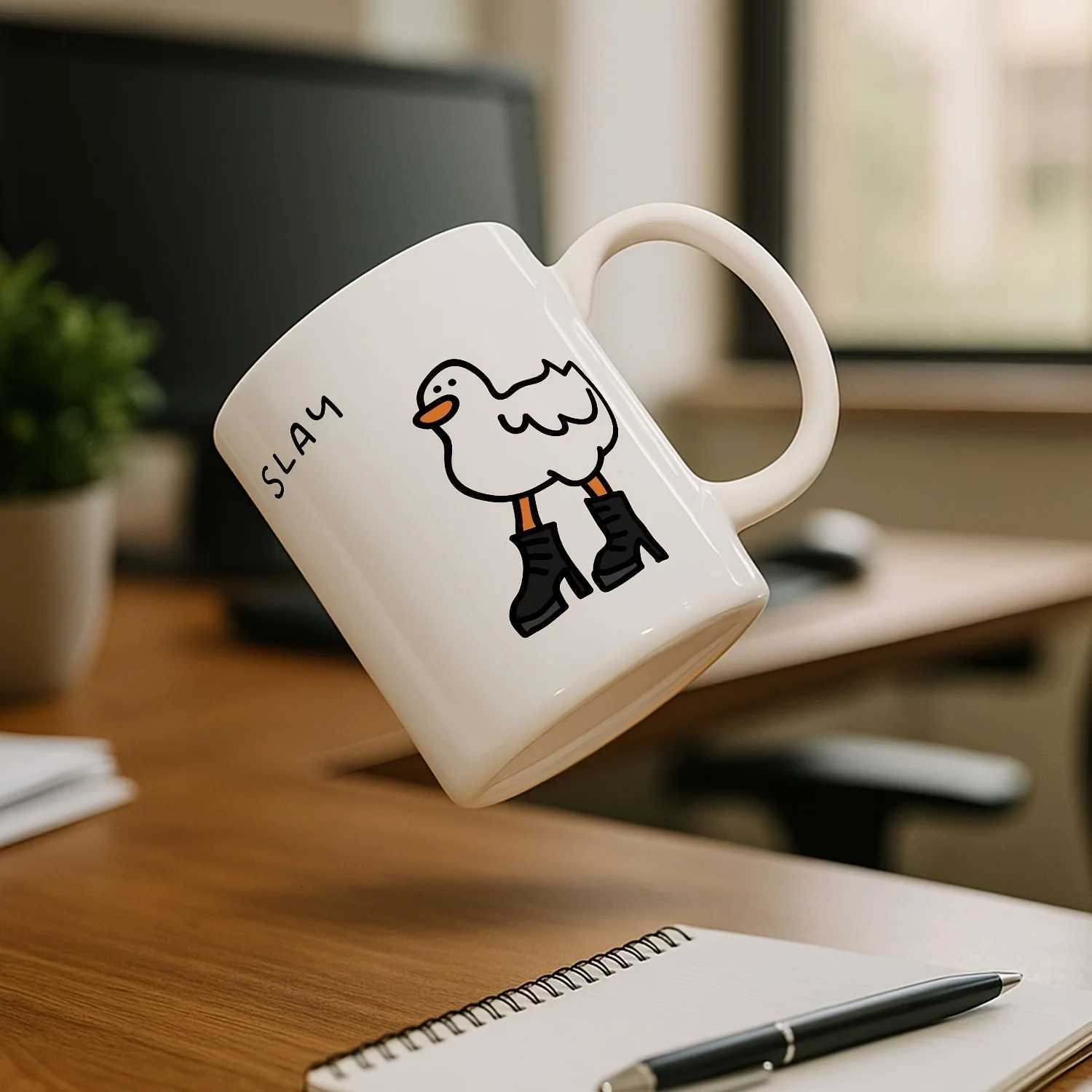 1pc Ceramic g with Funny Duck Design - SLAY Trendy White Cup with Black Boots w Beak Perfect for Coffee Tea or Wat H251215