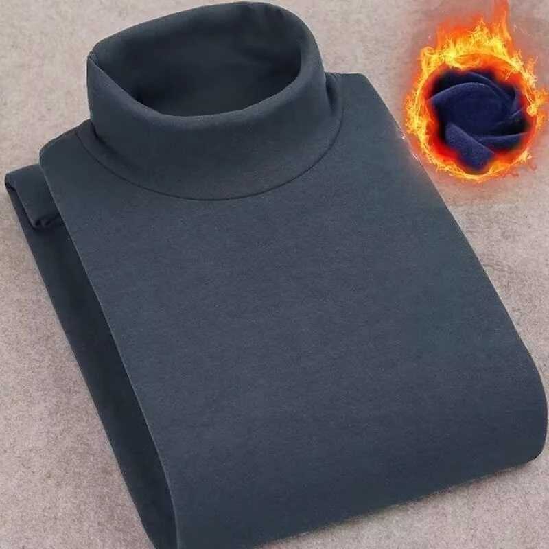 Winter Mens High Quality Half Turtleneck Velvet Top Long Sleeve Solid Color Men Clothing Double-sided Velvet Thermal Underwer G251215