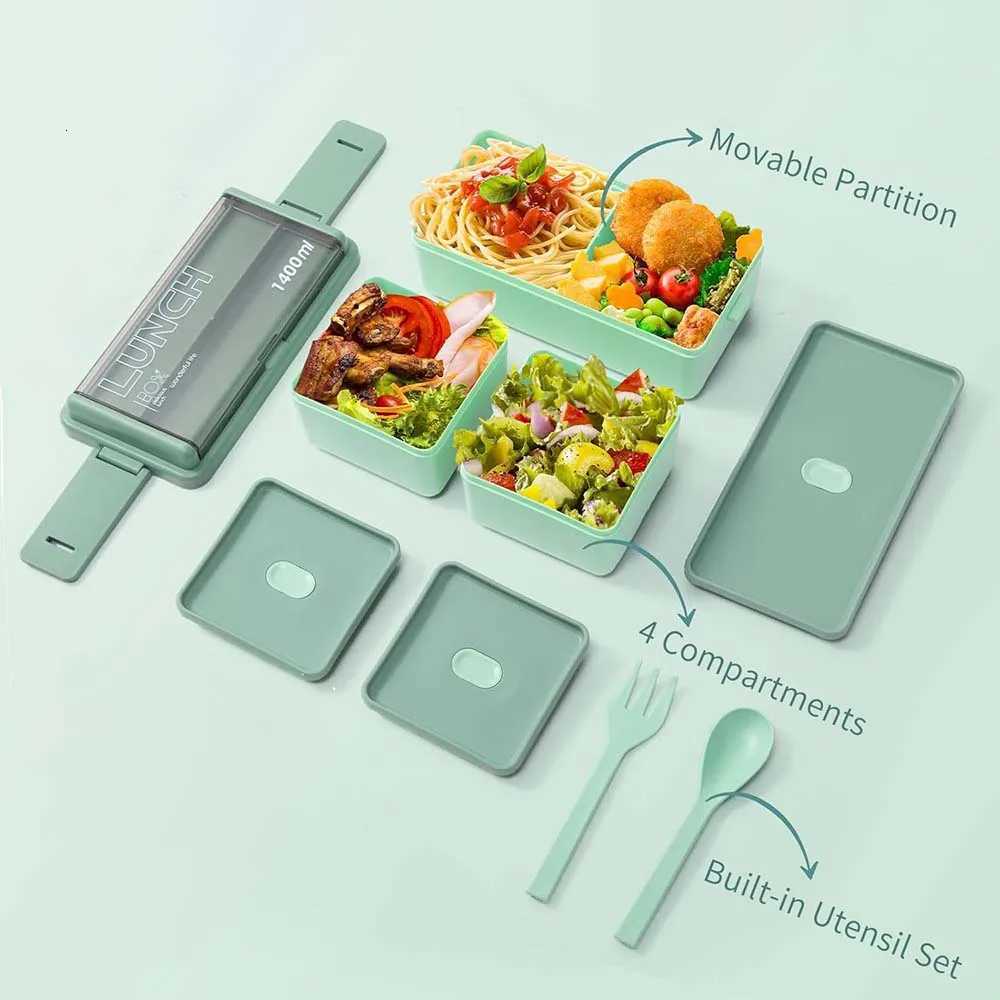 Double layered lunch box with fork and spoon stackable suitable for microwave heating suitable for students and off worker H251213