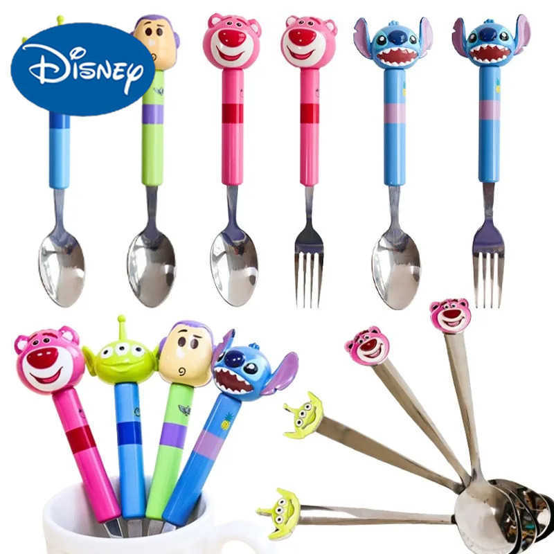 Disney Stitch Lotso Dinnerware Stainless Steel Forks Coffee Spoon Cartoon Anime Children Eating Tableware Cute Kitchen Flatware H251215