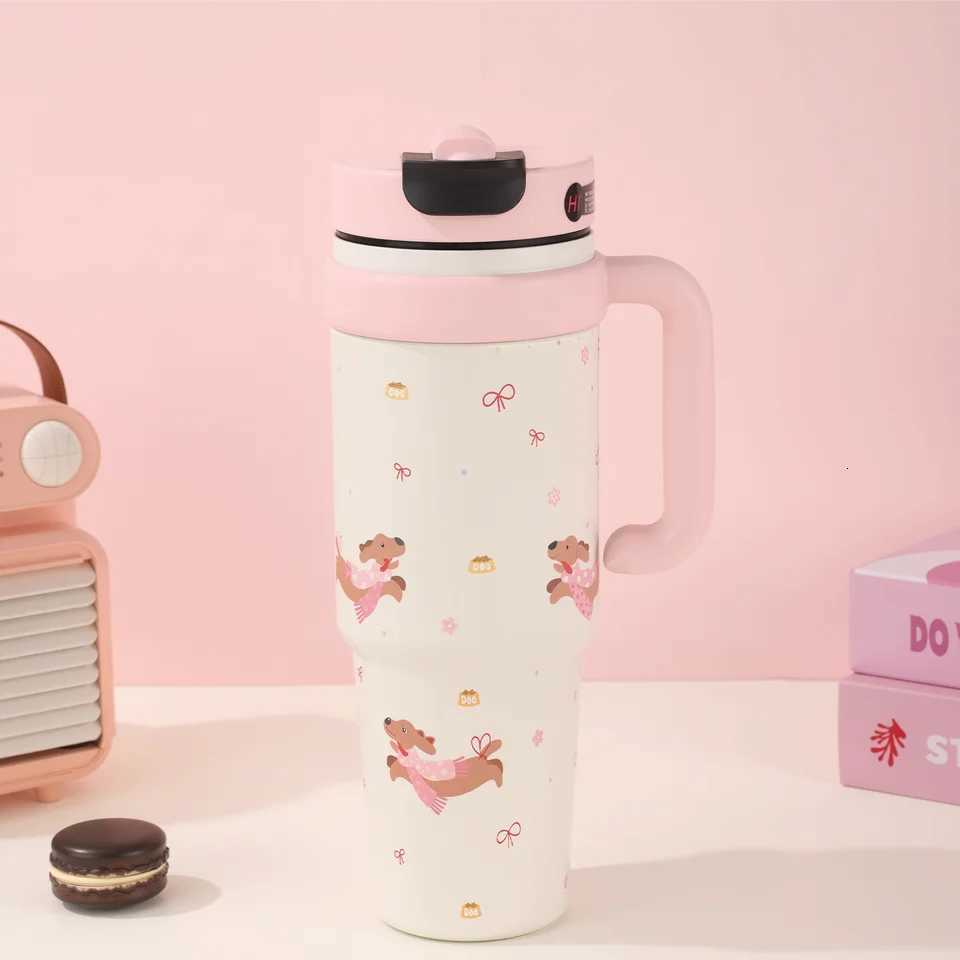 1PCS 32oz Insulated Tumbler With Handle And Lid Straws Stainless Steel Travel Coffee Cup Holder Friendly Metal Water Bottle Ke H251215