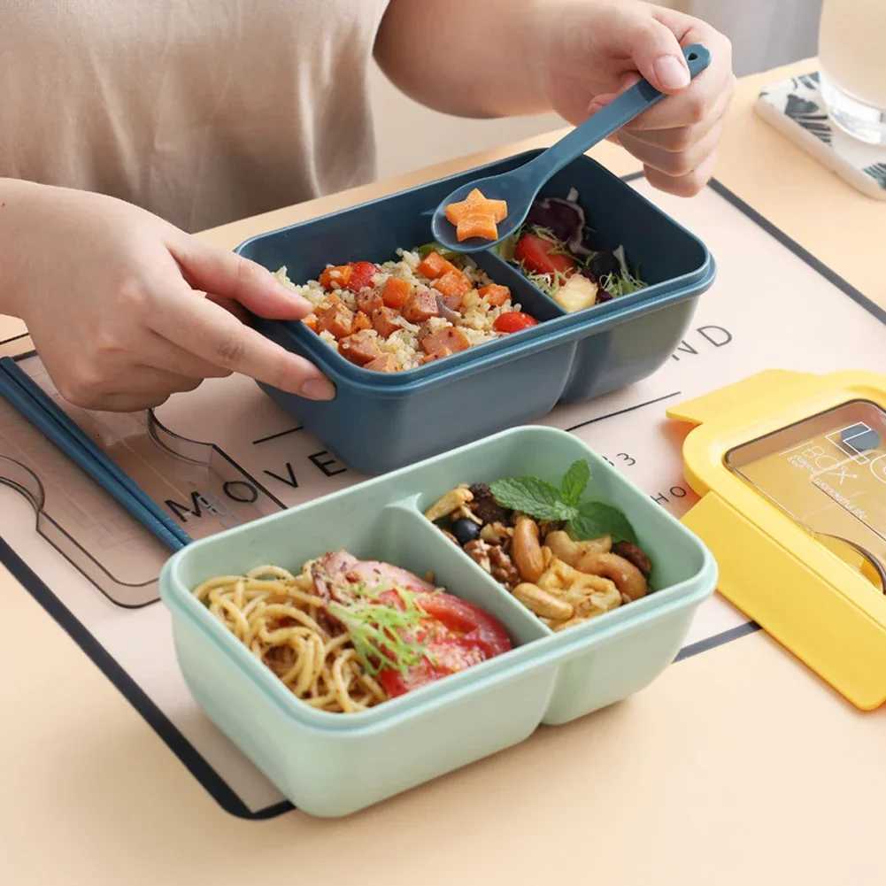850ML Microwave Lunch Box with Spoon Chopsticks Dinnerware Food Storage Container Children Kid School Off Microwave Bento Box H251213