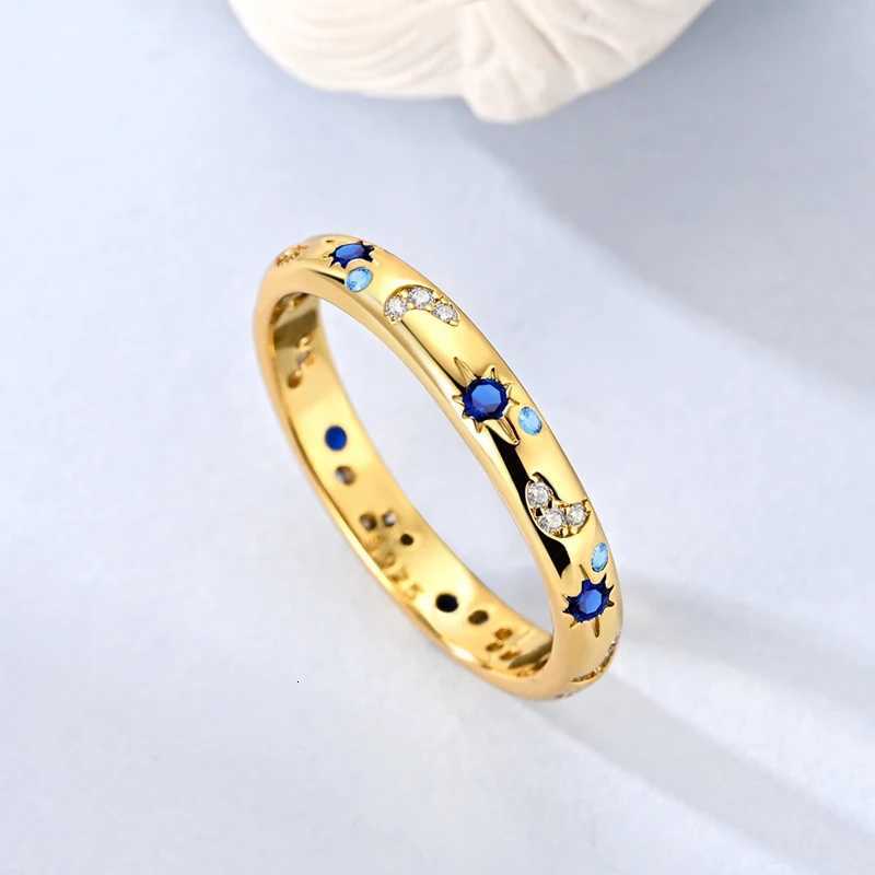 Original 925 Sterling Silver Ring Golden Stars Moon Heart Zircon Finger Ring For Women Jewelry Wedding Engagement Birthday Gift M251215
