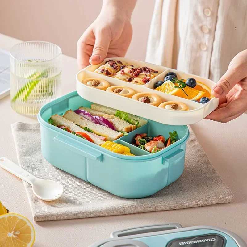 Portable Lunch Box Cpartment Wheat Straw Bento Carrying Handle Box Reusable Tableware Containers Meal Snack Food Containers H251213