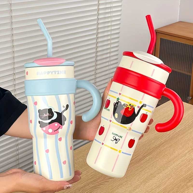 12L Cute Cat Thermos Cup SUS316 Outdoor Travel Portable Large Capacity Ice Cup Car Cup with Handle Straw as a Birthday Gift H251215
