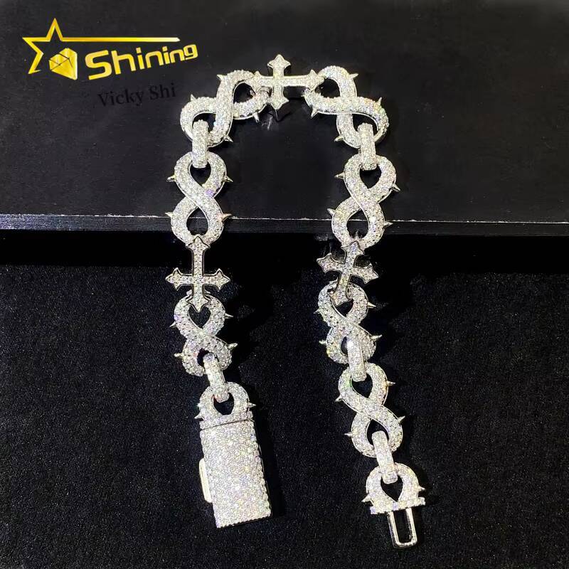13MM Infinity Style Mens Luxury Bracelet Hip Hop Iced Out 925 Silver Cross Moissanite Cuban Link Bracelet GRA Certificated