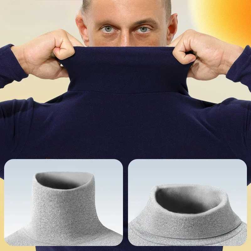 Fleece Thickened Thermal Underwear Men Turtle Neck Thermal Shirt Slim-fitting Wear Long-sleeved Top Thermal Underwear Men G251215