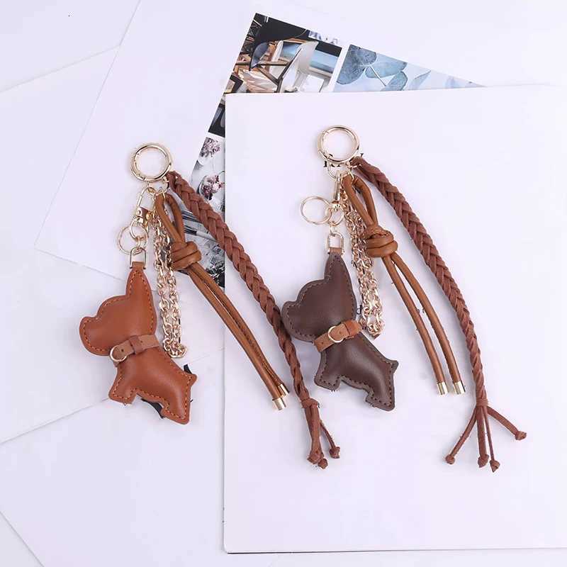 Leather Puppy Dog Keychain For Women Ornament Creative Rope Pendant Braided Rope Keyring Trendy Car Key Gift M251215