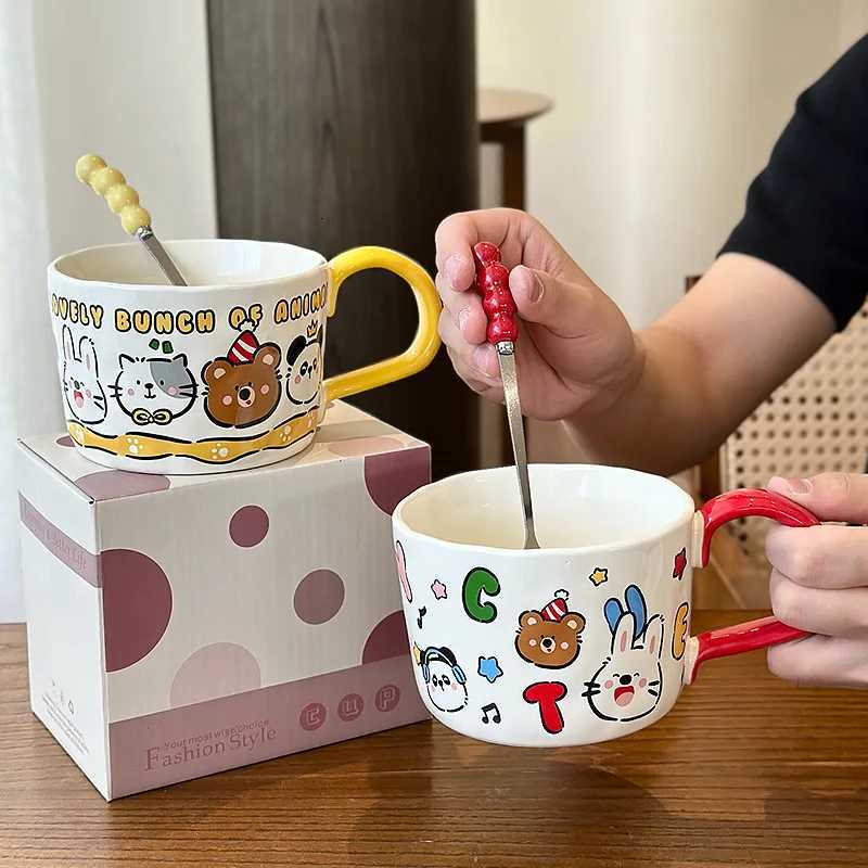 450ML Cartoon g Girls Cute Lidless Children Ceramic Milk Light Breakfast Cup With Spoon Large Capacity Birthday Gift H251215