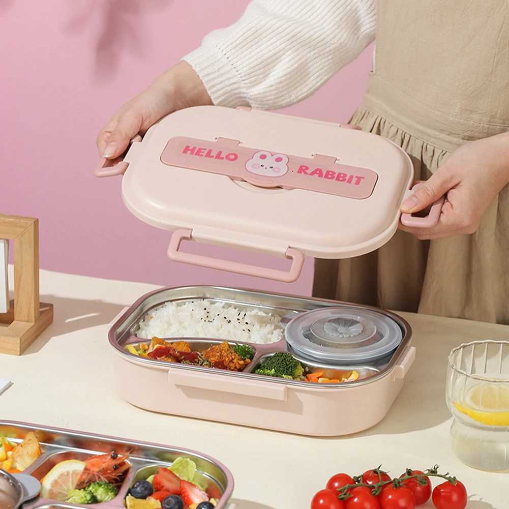 Stainless Steel Bento Box Microwave Safe 850/1500ml Leakproof Sed Food Container Easy To Clean Rabbit 2/4/5 Grids for Lunch H251213