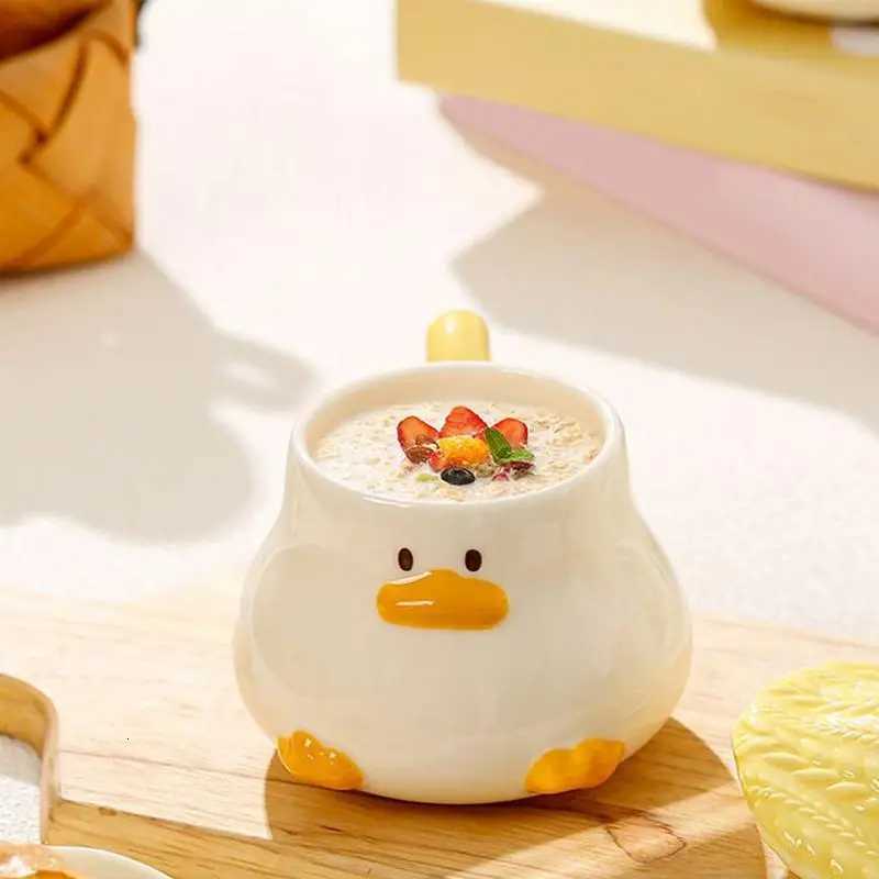 Duck Tea Cup Ceramic Coffee g With Lid 400ml Cartoon Ceramic Drinkware Tableware With Handle For Kids And Adt Christmas H251215