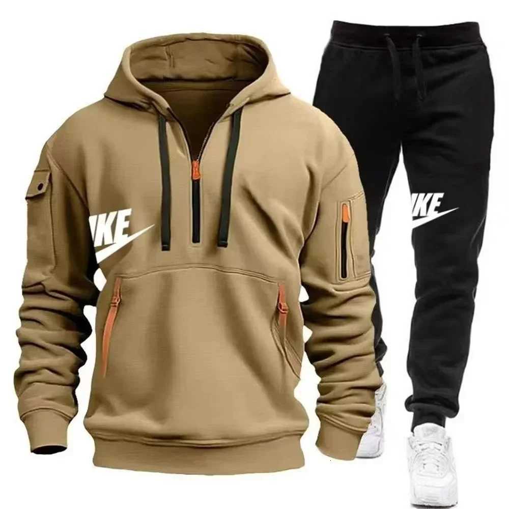 New mens autumn and winter suit zipper hoodie trousers suit casual mens sportswear warm suit X251215