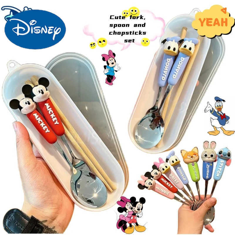 Disney Mickey and Minnie animation themed cartoon fashion student home travel 304 stainless steel spoon and fork tableware set H251215